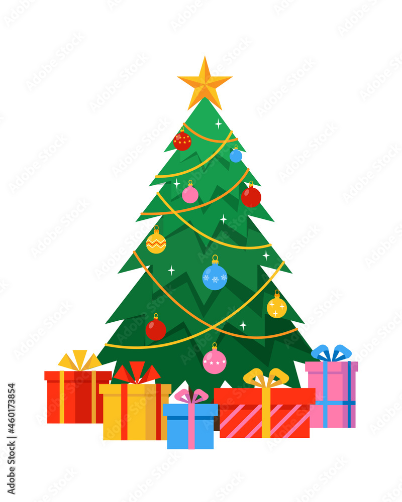 Decorated Christmas Tree with gifts in boxes. Decorated Christmas Tree with gifts in boxes.
