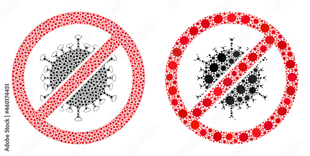Vector covid-2019 composition stop covid infection constructed for hospital wallpapers. Mosaic stop covid infection is based on icon and it is created with biohazard covid-2019 pathogen elements.