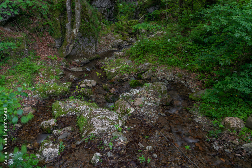 Strait valley with Rotschbach creek and Kesselfall waterfall without water Strait valley with Rotschbach creek and Kesselfall waterfall without water