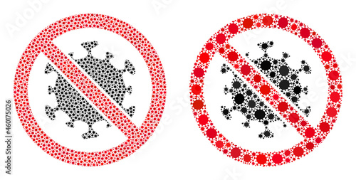 Vector coronavirus collage stop covid virus designed for medicare projects. Mosaic stop covid virus is based on icon and it is made of biological hazard coronavirus infection elements.