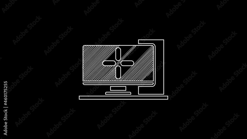White line Computer monitor icon isolated on black background. PC component sign. 4K Video motion graphic animation White line Computer monitor icon isolated on black background. PC component sign. 4K Video motion graphic animation