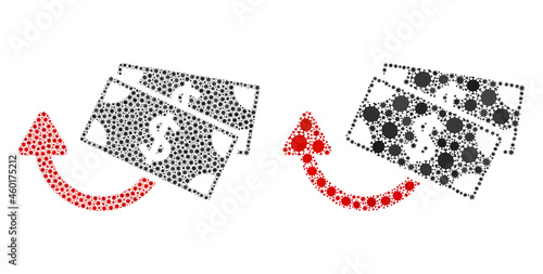 Vector covid mosaic dollar banknotes refund designed for hospital illustrations. Mosaic dollar banknotes refund is based on icon and it is created of biohazard covid-2019 viral items.