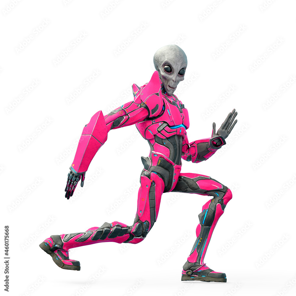 mega alien is doing a robot dance