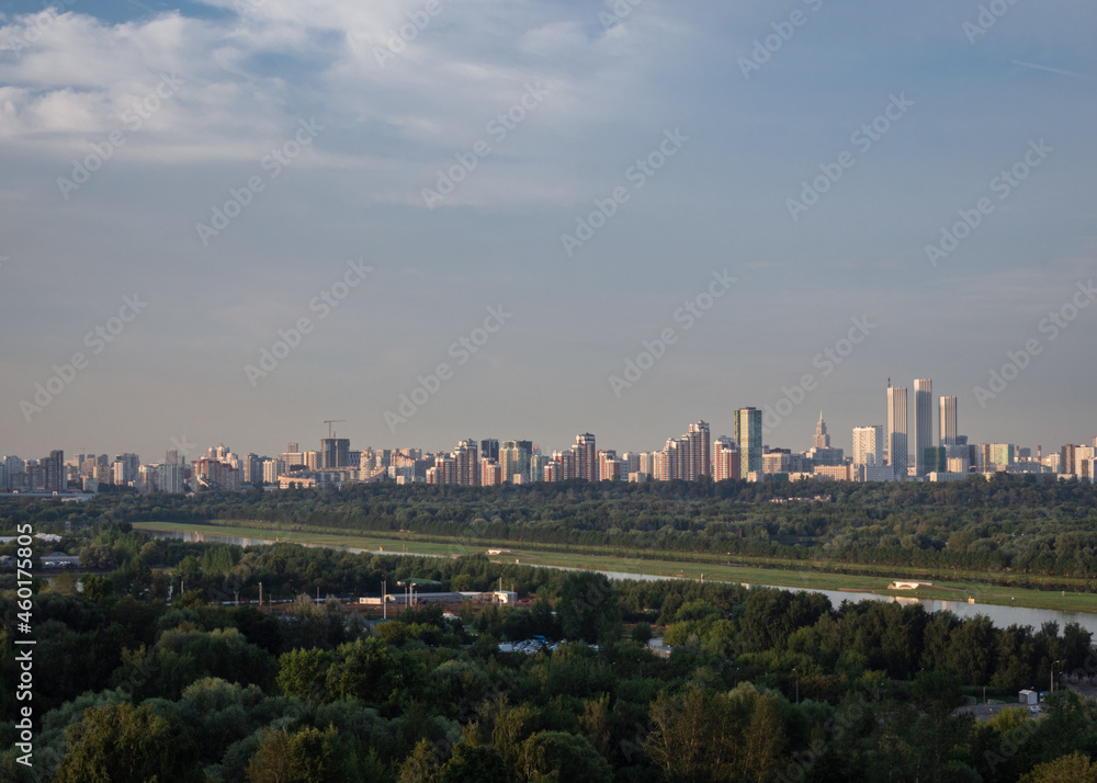 View on residential buildings in green area in Moscow