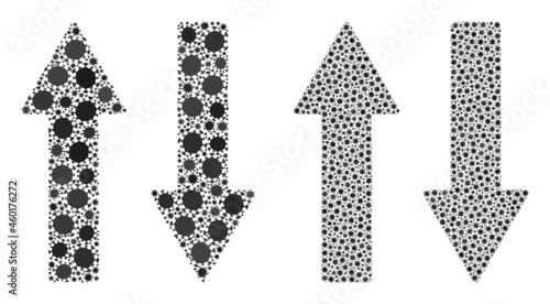 Vector coronavirus mosaic vertical exchange arrows organized for pandemic posters. Mosaic vertical exchange arrows is based on icon and it is organized of biological hazard covid-2019 viral icons.