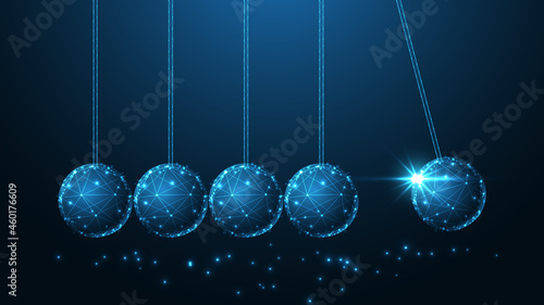 Newton's cradle line connection. Low poly wireframe design. Abstract geometric background. vector illustration.
