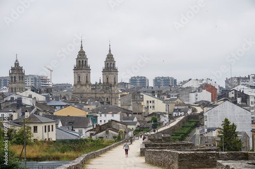 Scenic view of "Muralla de Lugo" and Lugo cathedral. Lugo, Galicia, Spain.