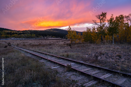 Sunset in fall with train tracks