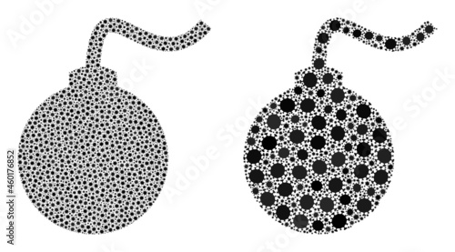 Vector covid mosaic bomb constructed for hospital wallpapers. Mosaic bomb is based on icon and it is made of biological hazard covid-2019 viral elements. Mosaic bomb created of covid icons.
