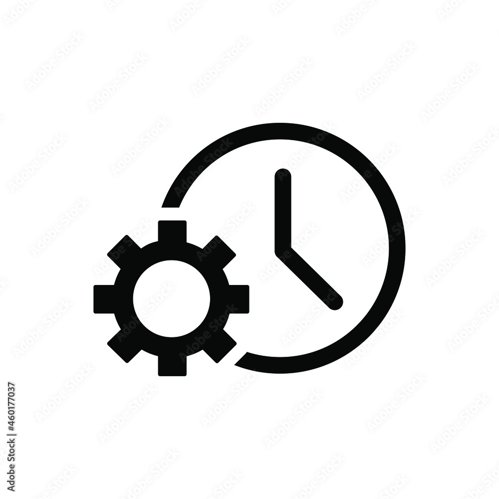 time management icon. cog wheel with clock icon vector time management icon. cog wheel with clock icon vector