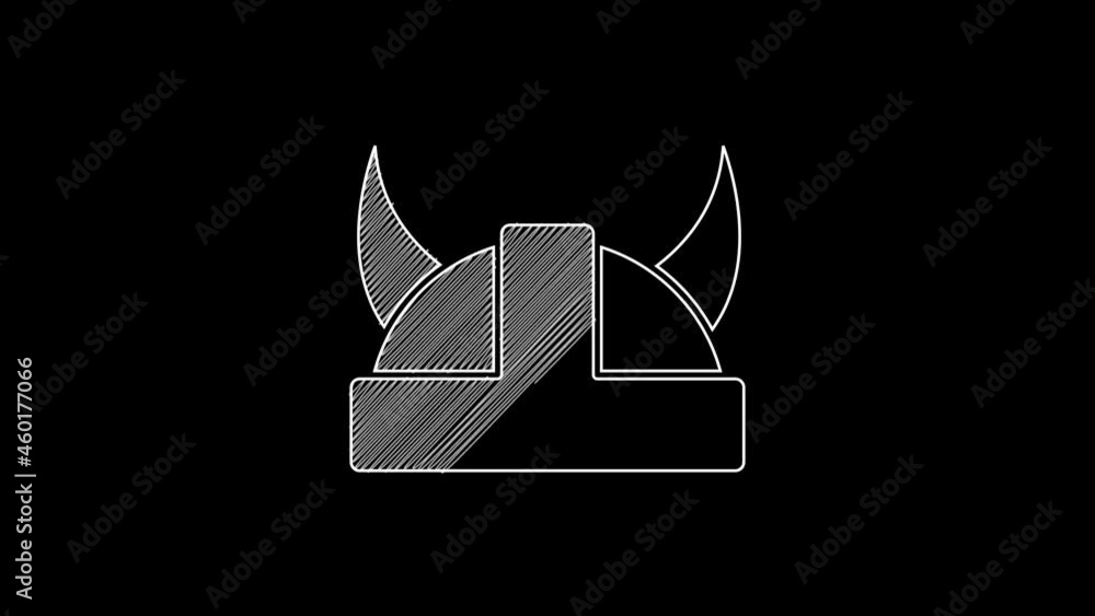 White line Viking in horned helmet icon isolated on black background. 4K Video motion graphic animation