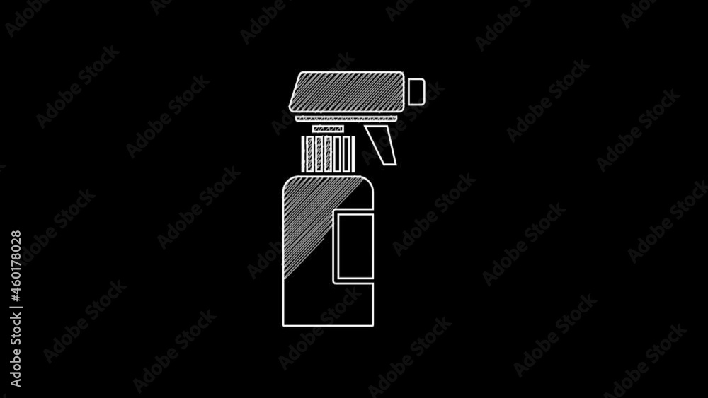 White line Hairdresser pistol spray bottle with water icon isolated on black background. 4K Video motion graphic animation White line Hairdresser pistol spray bottle with water icon isolated on black background. 4K Video motion graphic animation