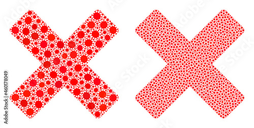 Vector covid-2019 mosaic reject cross done for clinic purposes. Mosaic reject cross is based on icon and it is made with biohazard covid-2019 pathogen elements.