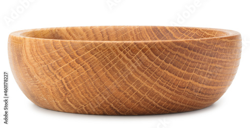 empty wooden bowl isolated on white background. clipping path