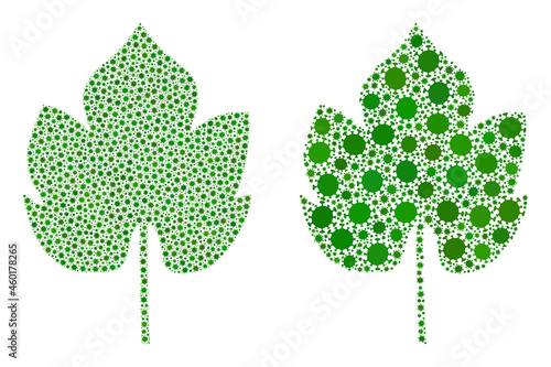 Vector covid-2019 mosaic grapes leaf combined for lockdown wallpapers. Mosaic grapes leaf is based on icon and it is organized with biohazard covid-2019 pathogen items.