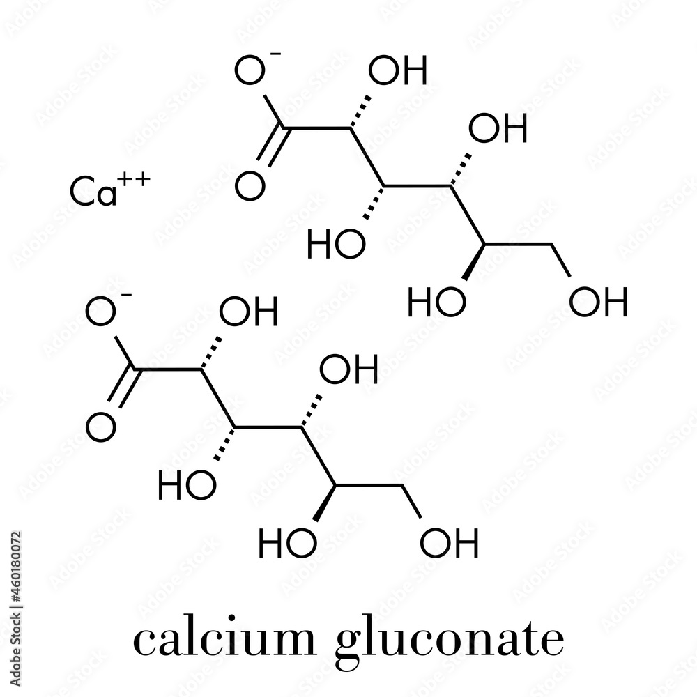 Calcium gluconate drug. Soluble form of Ca, used to treat magnesium
