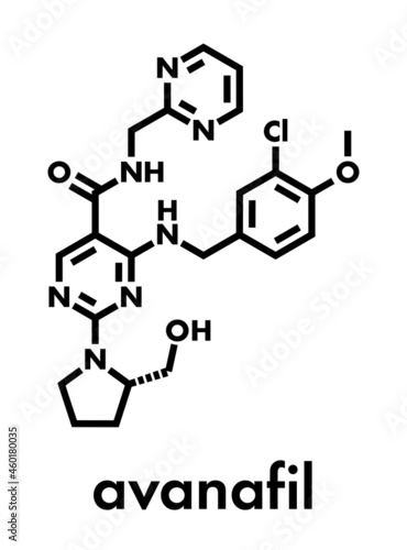 Avanafil erectile dysfunction drug molecule. PDE5 inhibitor used in treatment of impotence. Skeletal formula.