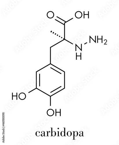 Carbidopa Parkinson's Disease drug. Prevents peripheral breakdown of levodopa, allowing more L-DOPA to reach the brain. Skeletal formula.
