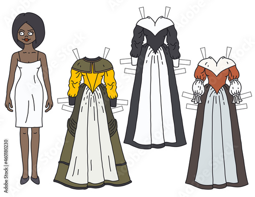 The black girl dressing paper doll baroque noblewoman