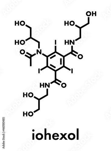 Iohexol contrast agent molecule. Used in coronary angiography procedures. Skeletal formula. photo