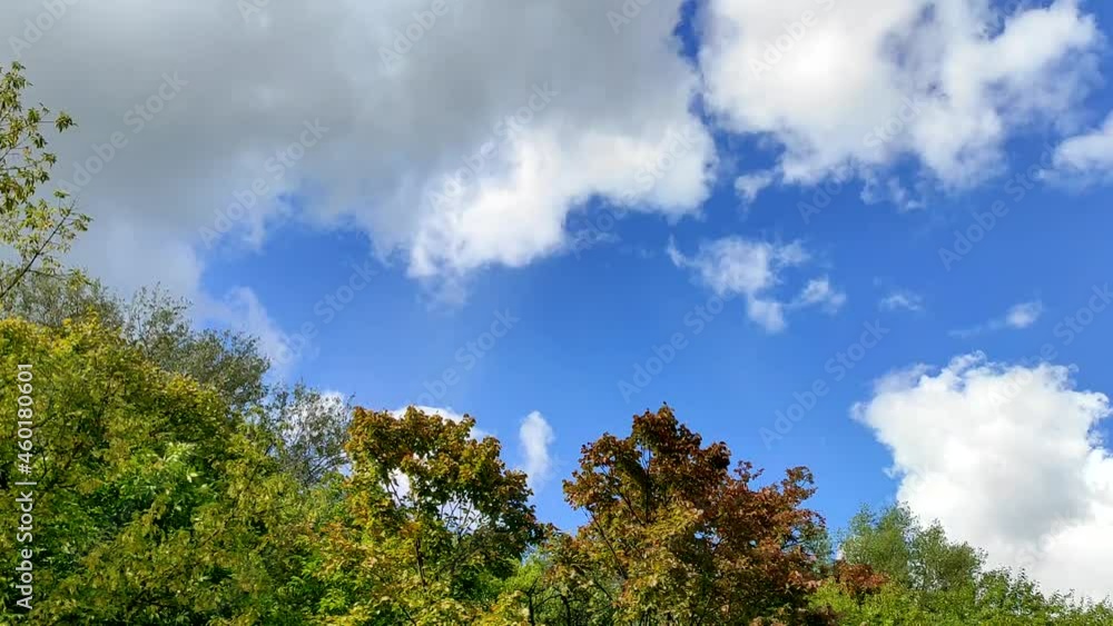 Timelapse of blue autumn sky with clouds. Blue sky video background. Time lapse of beautiful peaceful clear sunny spring or autumn sky with soft delicate white clouds moving along. Timelapse of blue autumn sky with clouds. Blue sky video background. Time lapse of beautiful peaceful clear sunny spring or autumn sky with soft delicate white clouds moving along.