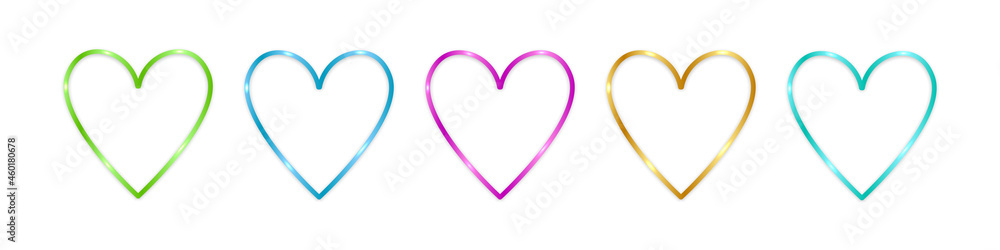 Colorful shine hearts isolated on white background. Valentines day and holidays decor. Vector illustration. - obrazy, fototapety, plakaty 