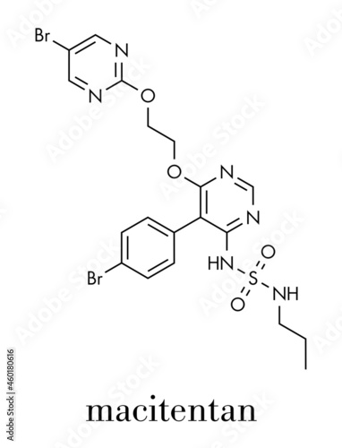 Macitentan pulmonary arterial hypertension drug molecule. Belongs to Endothelin Receptor Antagonist class. Skeletal formula.