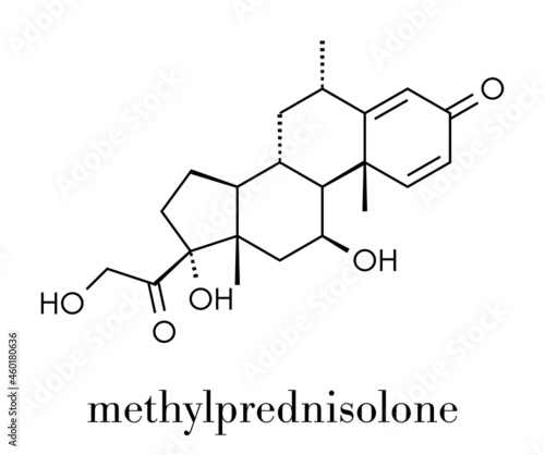 Methylprednisolone corticosteroid drug molecule. Skeletal formula.