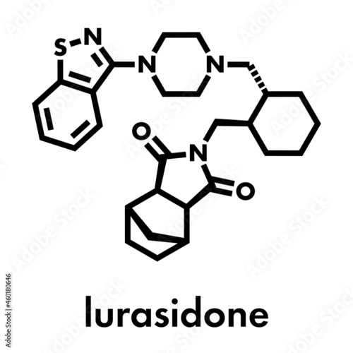 Lurasidone atypical antipsychotic drug molecule. Skeletal formula.