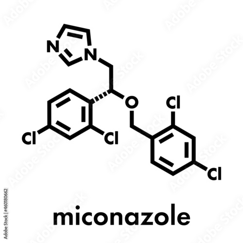 Miconazole antifungal drug molecule. Skeletal formula.