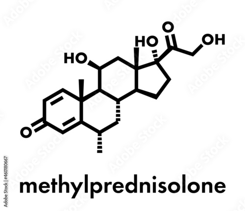 Methylprednisolone corticosteroid drug molecule. Skeletal formula.