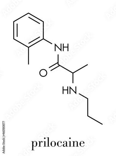Prilocaine local anesthetic drug molecule. Skeletal formula.