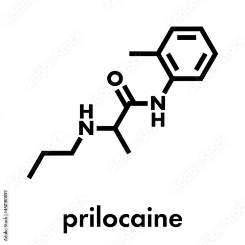 Prilocaine local anesthetic drug molecule. Skeletal formula.