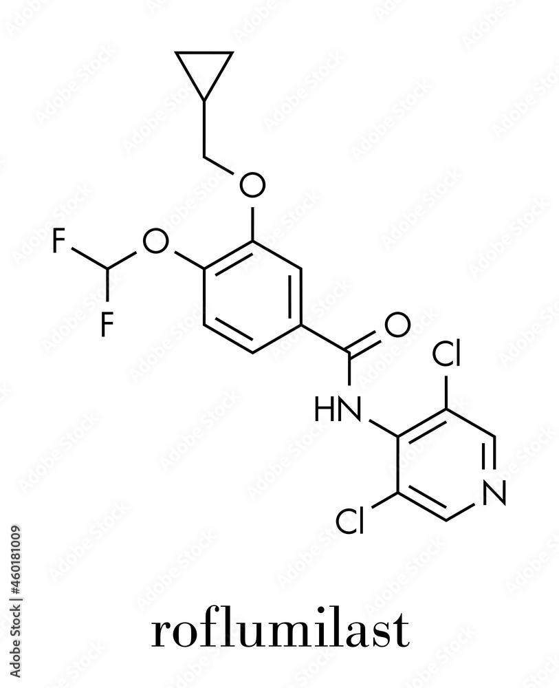 Roflumilast COPD drug molecule (PDE4 inhibitor). Skeletal formula.