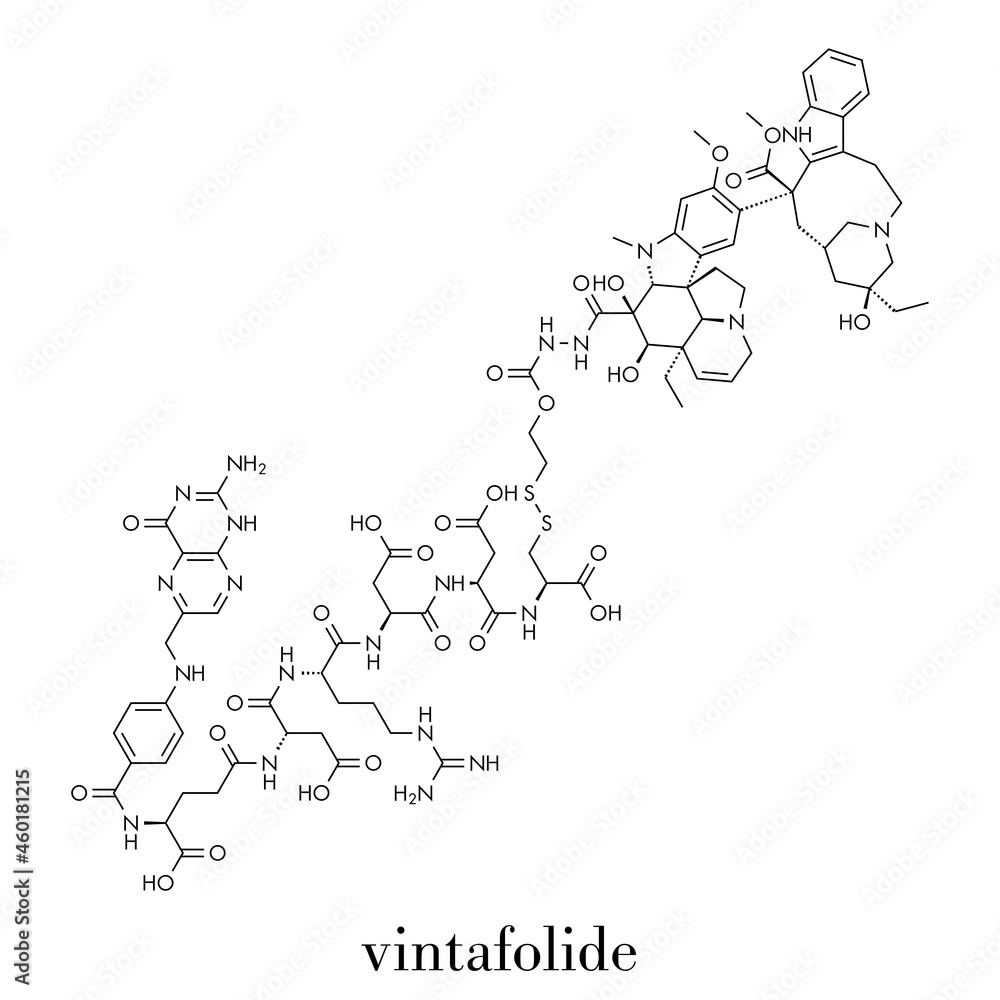 Vintafolide cancer drug molecule. Skeletal formula. Vintafolide cancer drug molecule. Skeletal formula.