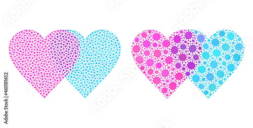 Vector covid-2019 mosaic lovely hearts organized for medicare posters. Mosaic lovely hearts is based on icon and it is constructed with biohazard covid-2019 infection items.