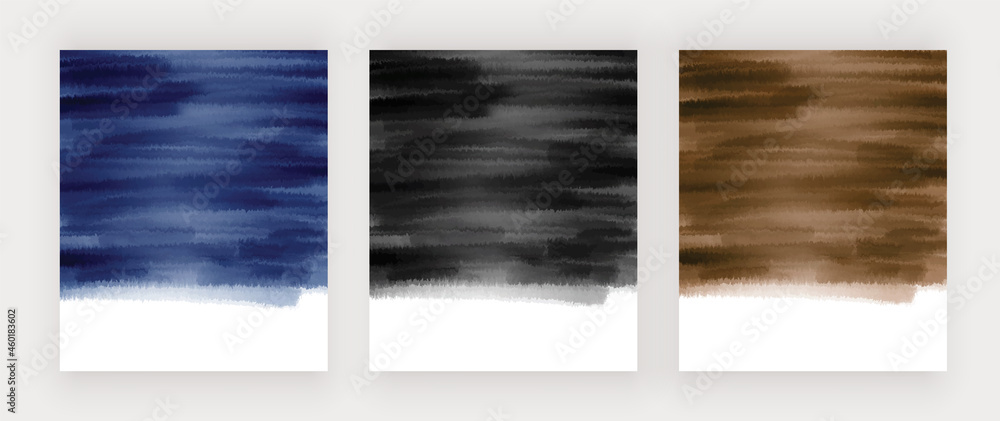Blue, black and brown brush stroke watercolor backgrounds. Vector design.
