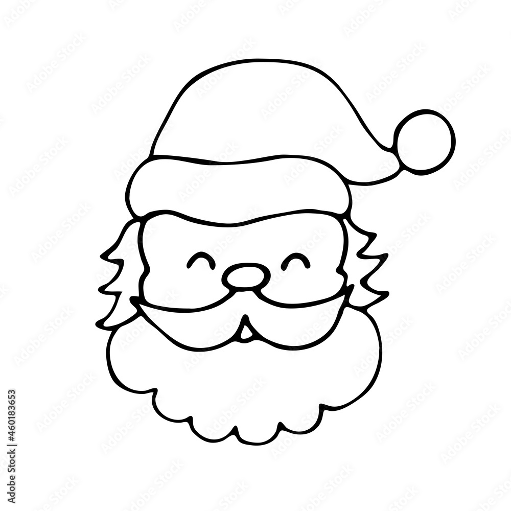 A black and white image of Santa Claus using a doodle drawing. Funny Santa's face with a beard and a hat. A symbol of winter holidays, New Year and Christmas. A black and white image of Santa Claus using a doodle drawing. Funny Santa's face with a beard and a hat. A symbol of winter holidays, New Year and Christmas.