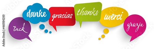 speech bubbles with text thanks in different languages