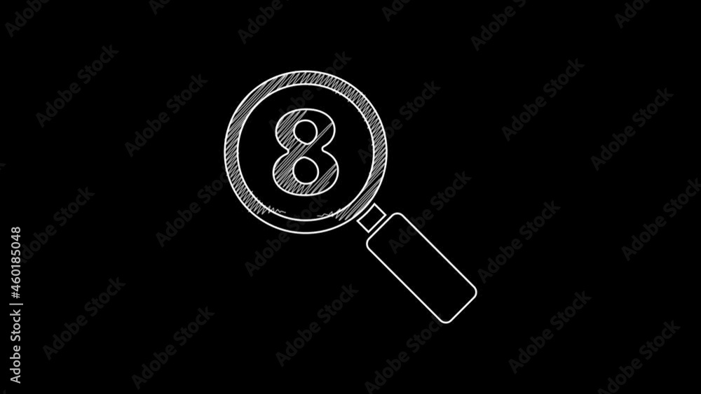 White line Search 8 March icon isolated on black background. Magnifying glass sign. International Happy Women Day. 4K Video motion graphic animation White line Search 8 March icon isolated on black background. Magnifying glass sign. International Happy Women Day. 4K Video motion graphic animation