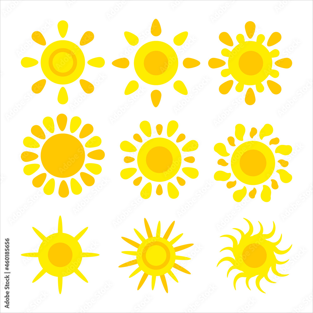Sun icons vector symbol set. Yellow collection Sun icons vector symbol set. Yellow collection