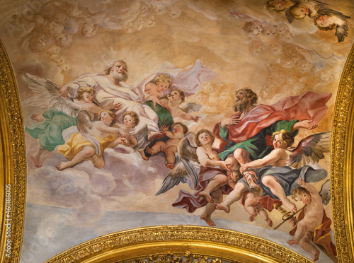 ROME, ITALY - SEPTEMBER 1, 2021: The ceiling fresco Glory of St. Paul in church  Chiesa di Santa Maria in Campitelli by Ludovico Gimignani (1643 - 1697). photo