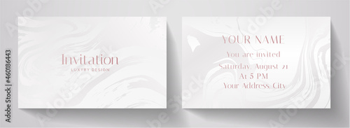 Invitation card with luxury marble texture in white color. Formal premium background template for invite design, prestigious Gift card, Gift Certificate or luxe name card