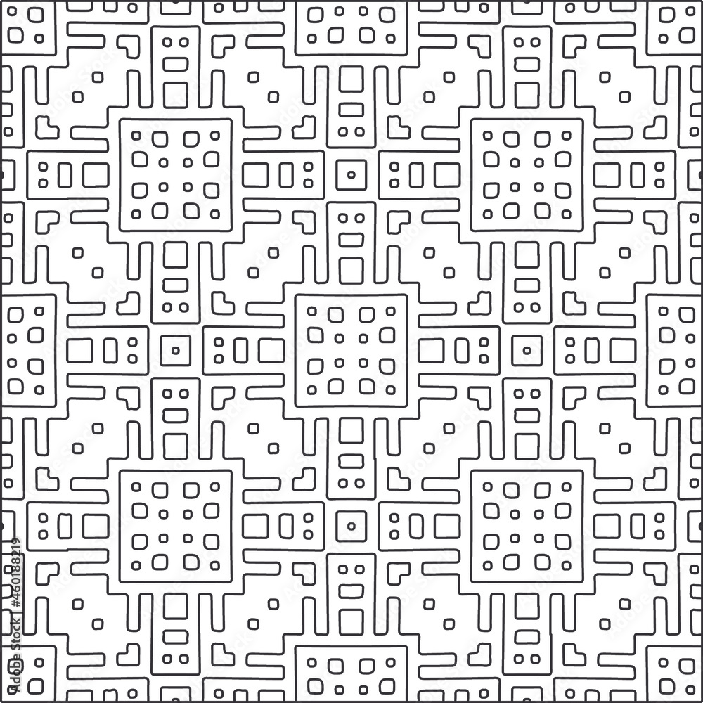 Vector pattern with symmetrical elements . Repeating geometric tiles from striped elements.Monochrome stylish texture.Black and white pattern for wallpapers and backgrounds. Vector pattern with symmetrical elements . Repeating geometric tiles from striped elements.Monochrome stylish texture.Black and white pattern for wallpapers and backgrounds.