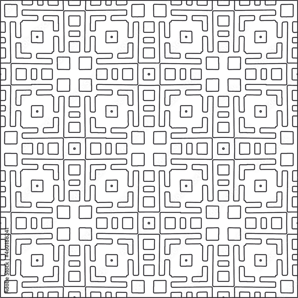 Vector pattern with symmetrical elements . Repeating geometric tiles from striped elements.Monochrome stylish texture.Black and white pattern for wallpapers and backgrounds. Vector pattern with symmetrical elements . Repeating geometric tiles from striped elements.Monochrome stylish texture.Black and white pattern for wallpapers and backgrounds.