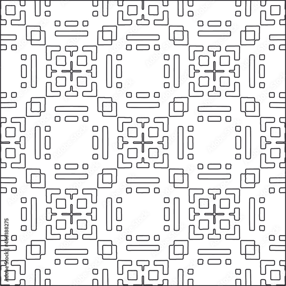 Vector pattern with symmetrical elements . Repeating geometric tiles from striped elements.Monochrome stylish texture.Black and white pattern for wallpapers and backgrounds. Vector pattern with symmetrical elements . Repeating geometric tiles from striped elements.Monochrome stylish texture.Black and white pattern for wallpapers and backgrounds.