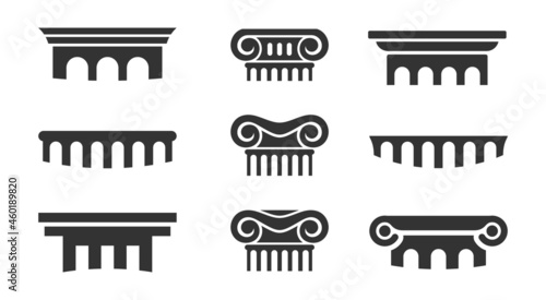 A set of Greek and Roman columns. Design elements for a logo.
