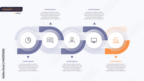 Five step business infographic design template. Vector illustration