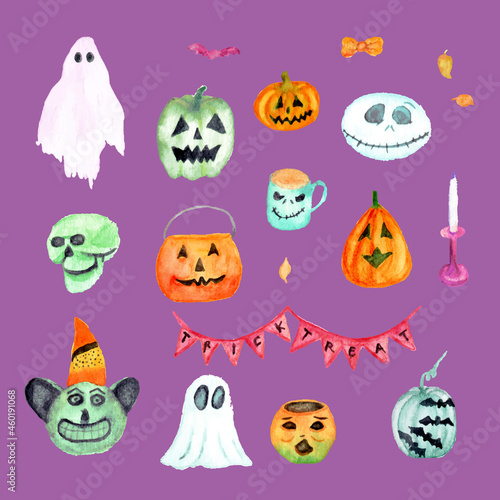 watercolor halloween character collection