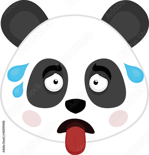 Vector emoticon illustration of the face of a tired and exhausted cartoon panda bear